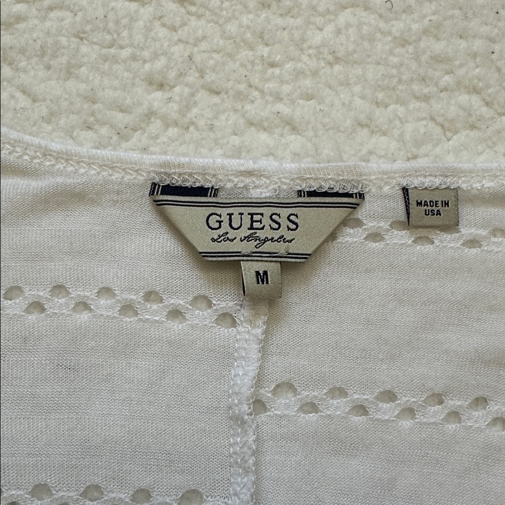Guess White Cold-Shoulder Knit Top Women’s M Long Sleeves Bohemian - Picture 4 of 8